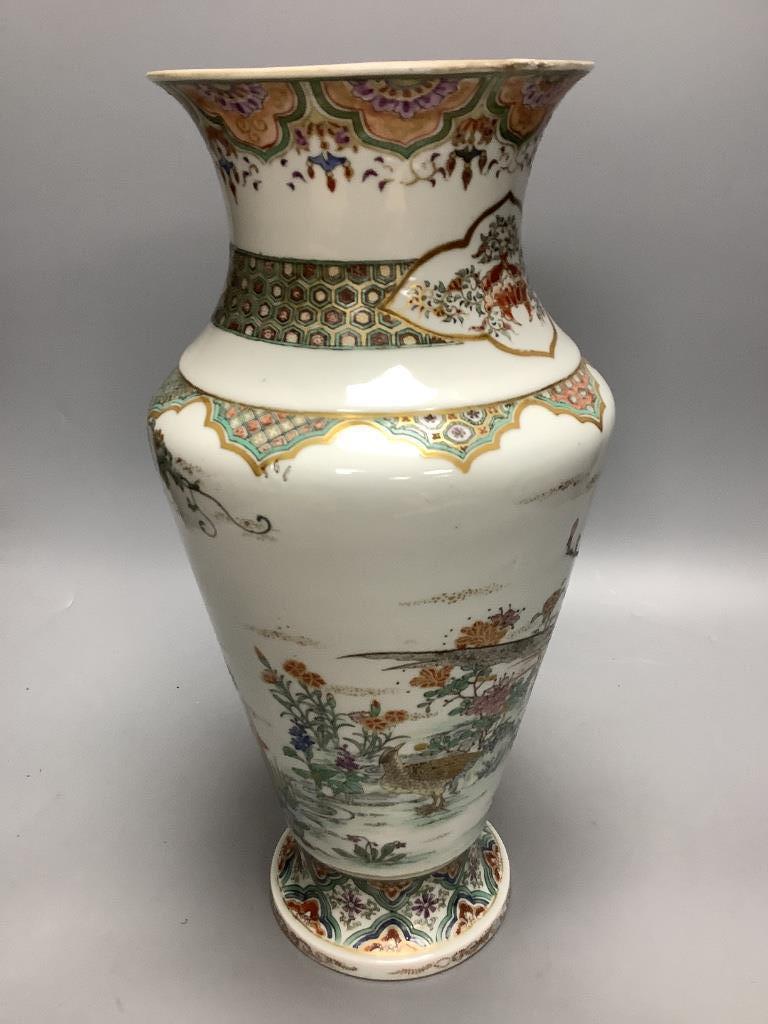 A Japanese porcelain vase, decorated with birds and flowers, Meiji period, height 37cm